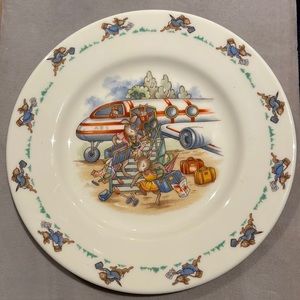 Unusual Royal Doulton “Bunnykins for Grownups” plate with airplane Hard to Find
